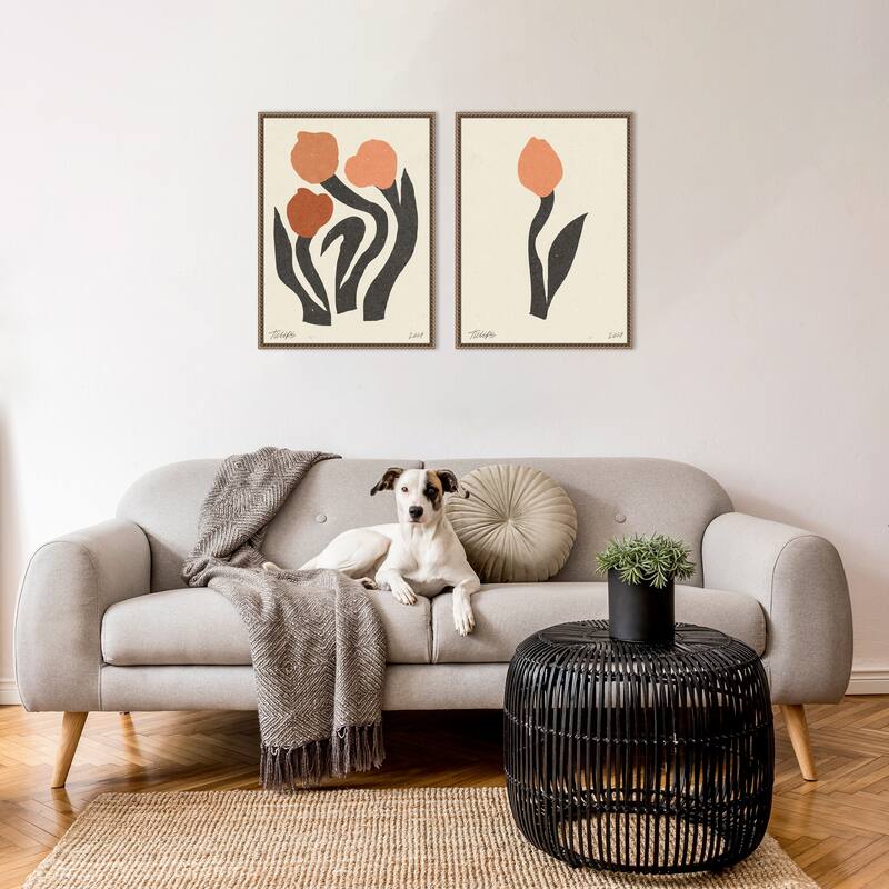 Amanti Art Modern Tulip Flower No. 1 & 2 2 Piece by Nktn Framed Canvas Wall Art