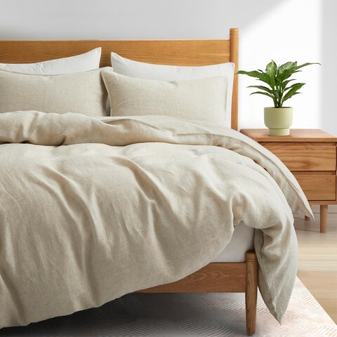3-Piece Natural Linen Duvet Cover and Pillow Sham Set