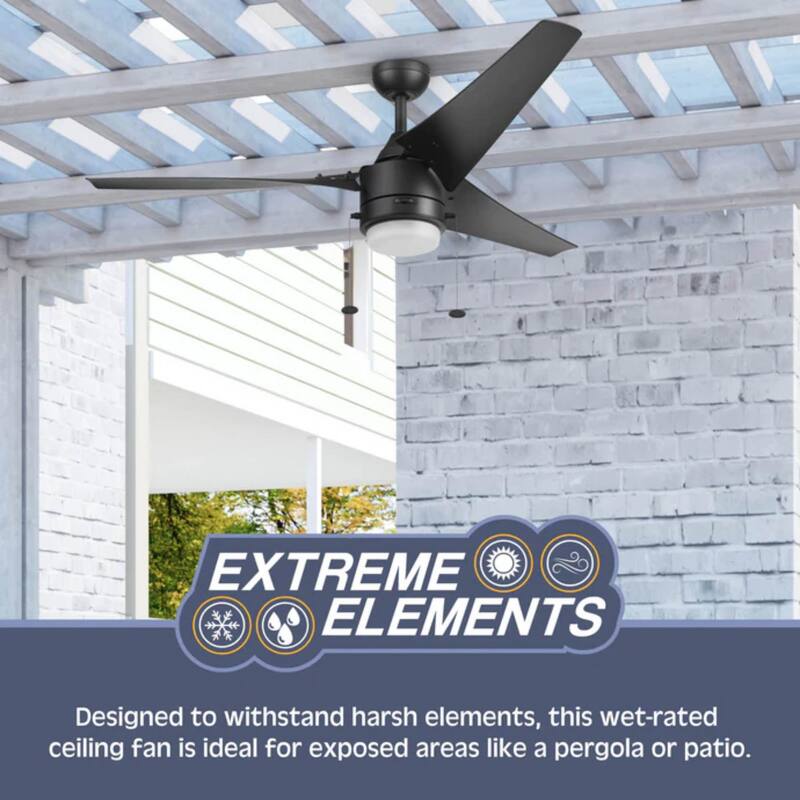 56" Prominence Home Teo Wet Rated Outdoor LED Ceiling Fan with Light, Pull Chain, Dual Mounting, Weather Resistant Blades