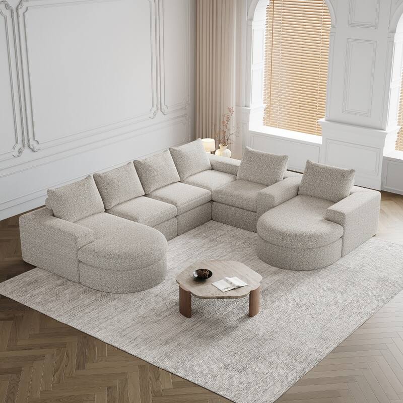 Modern L-Shaped Chenille Sectional Sofa with Chaise and Six modules