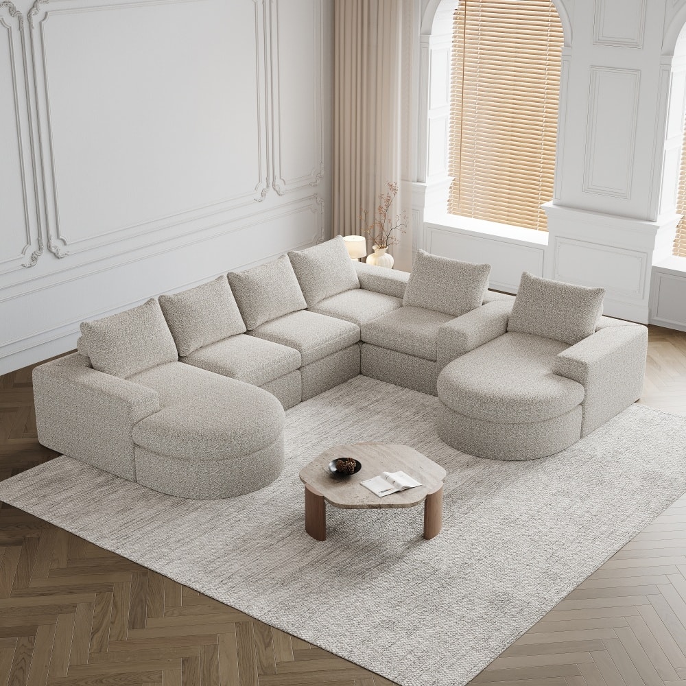 Modern L-Shaped Chenille Sectional Sofa with Chaise and Six Modules