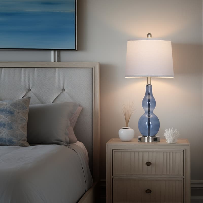27.5'' Blue Glass Table Lamps with USB-C, USB-A & AC Outlet, Touch Control, Modern Bedside Lamps(Set of 2)