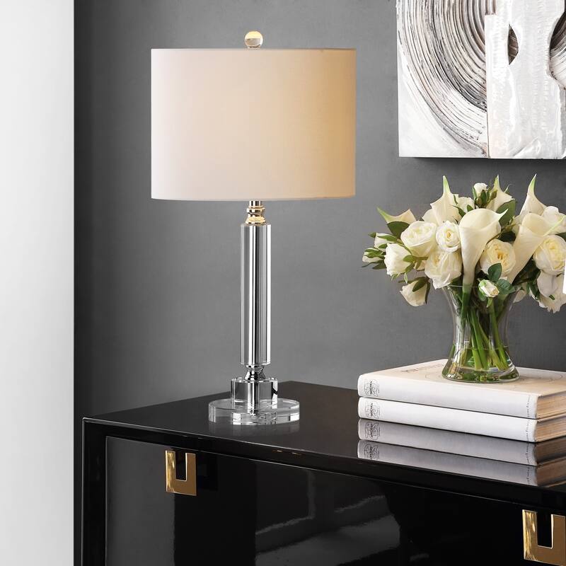 SAFAVIEH Lighting Alissa 25-inch White Shade Column Crystal Table Lamp (Set of 2) - 13"x13"x24.5" - 13Wx13Dx25H