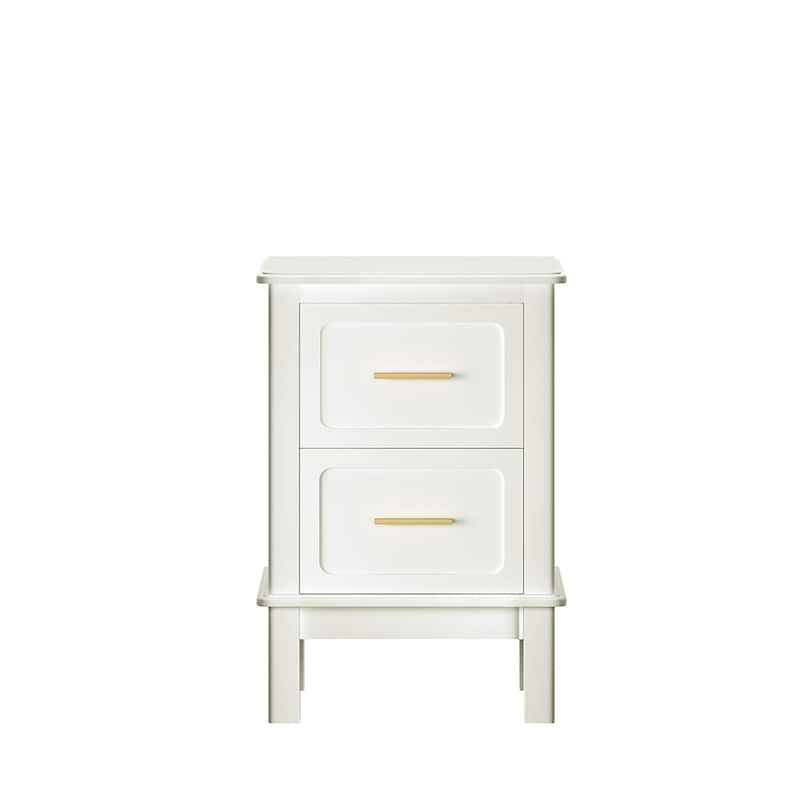 Modern Nightstand with 2 Drawers, Bedroom Bedside Table with Gold Handles, Sturdy Wood Accent Table