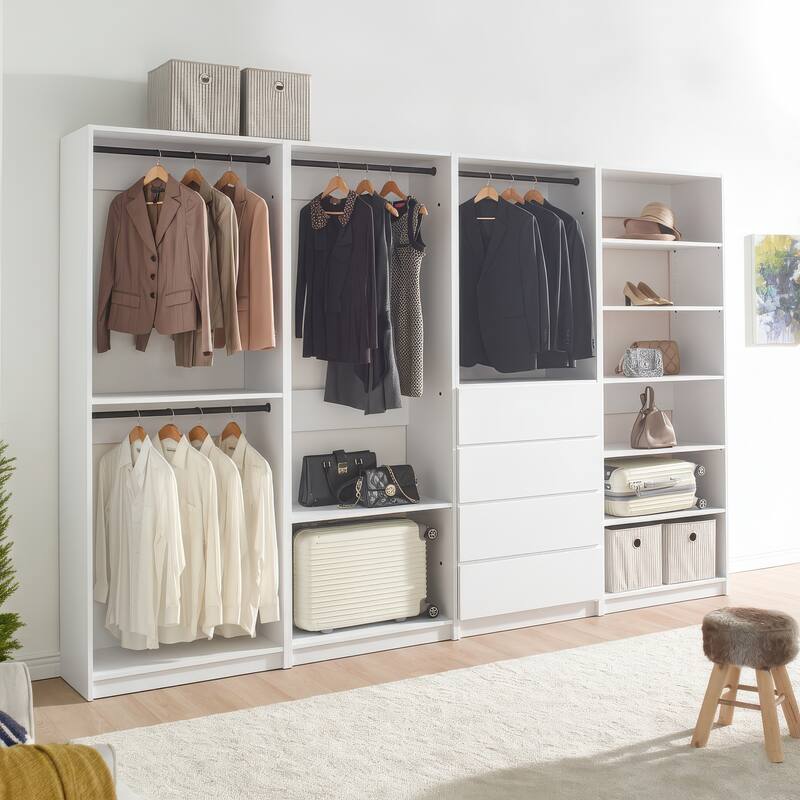 Prosper White Freestanding Walk in Wood Closet System - 125.6"W x 15.7"D x 83" H