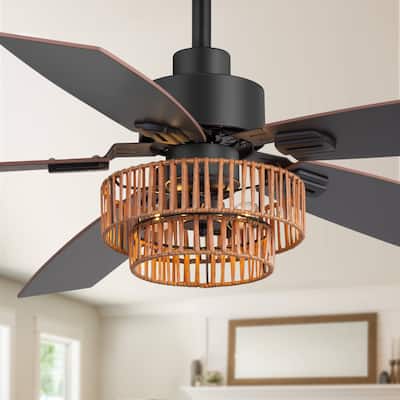 52" Farmhouse 5-Blade Ceiling Fan with Light and Remote