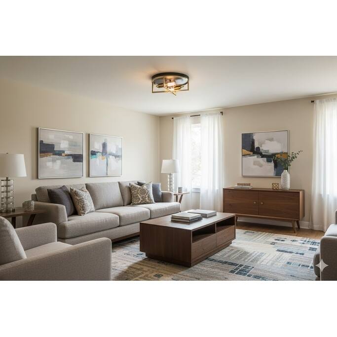 2-Light Black And Gold Iron Flush Mount