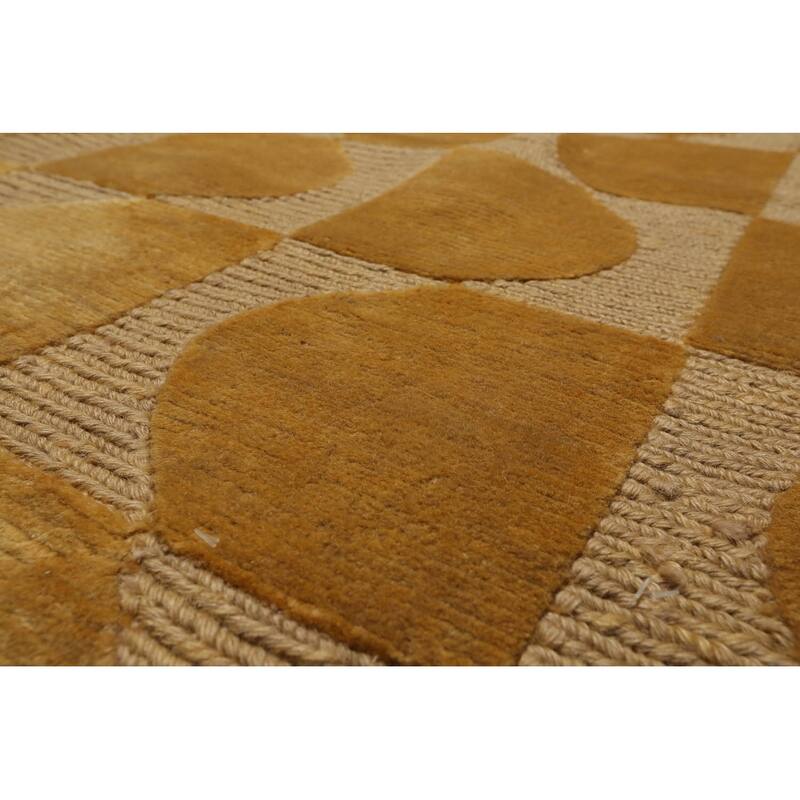 Hand Knotted Tone on Tone Gold, Tibetan Wool Modern Oriental Area Rug - 5' x 8'