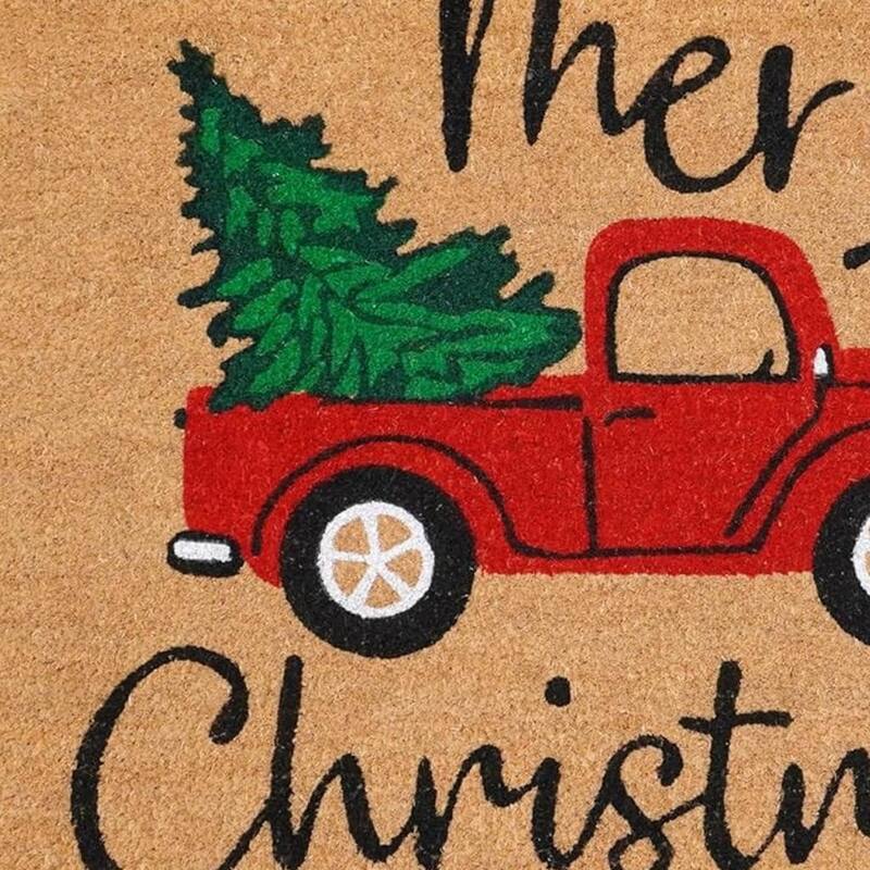 HomeRoots 17" X 29" Brown Red And Green Christmas Merry Christmas Outdoor Coir Door Mat - 17.00' X '29.00