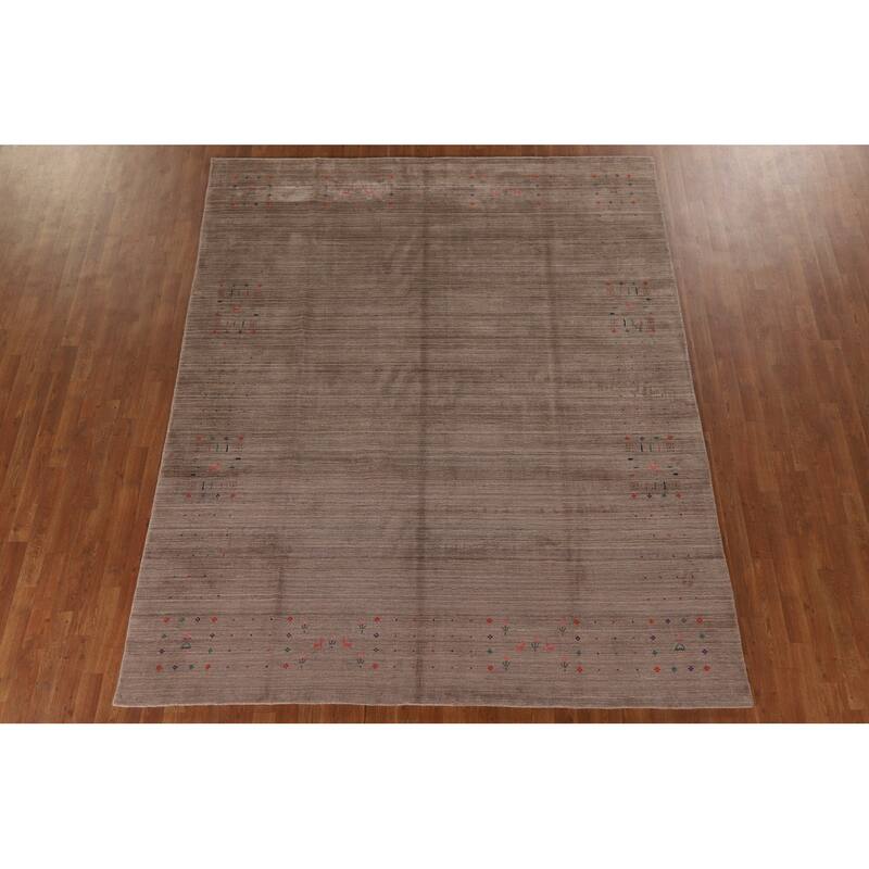 Gabbeh Oriental Area Rug Hand-Knotted Brown Wool Carpet - 7'9"x 9'7"