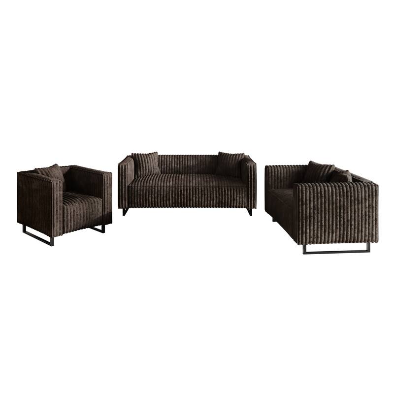 CraftPorch Mid Century Modern 3- Pieces Upholstered Living Room Set - Brown