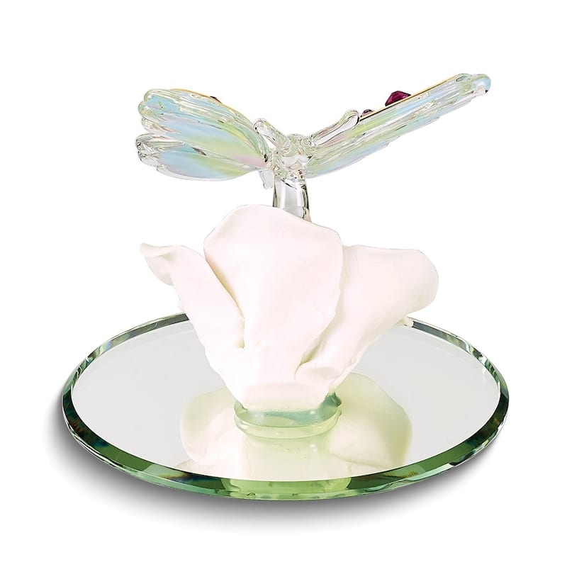 Butterfly with Crystals and Pink Rose Handcrafted Glass Figurine