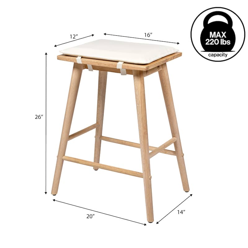 Saddle-Seat Backless Stool, Wood & Vegan Leather w/ Removable Cushion - JONATHAN Y