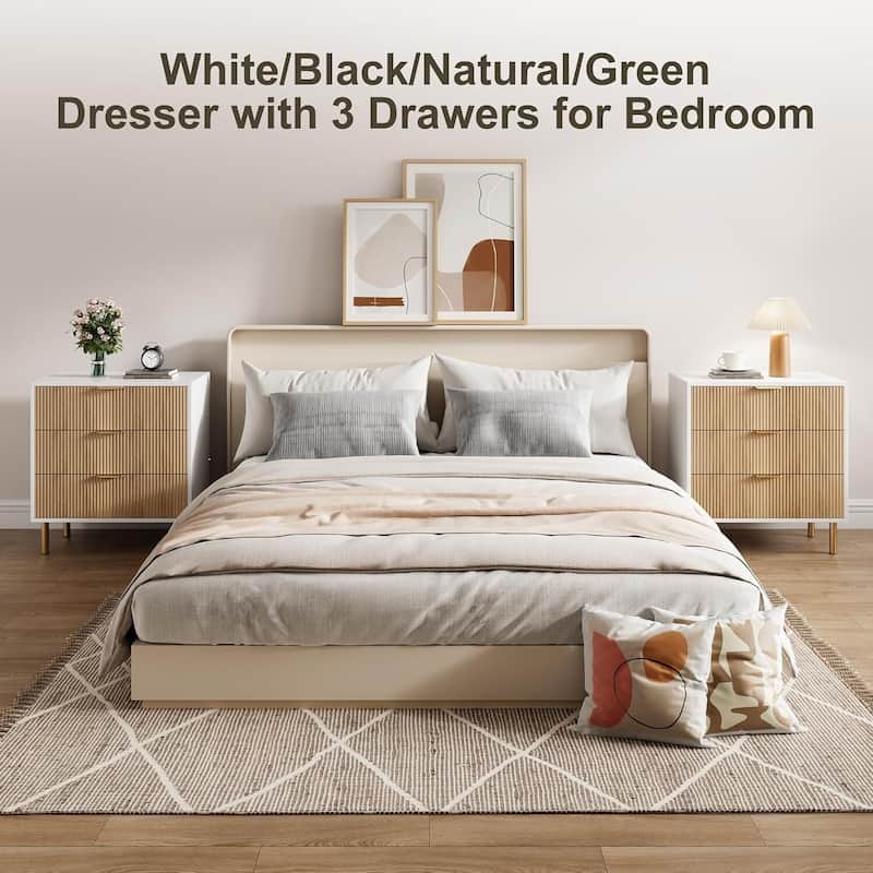 Modern Design 3 Drawer Dresser, Storage Nightstand for Bedroom, Living Room, Closet, Hallway
