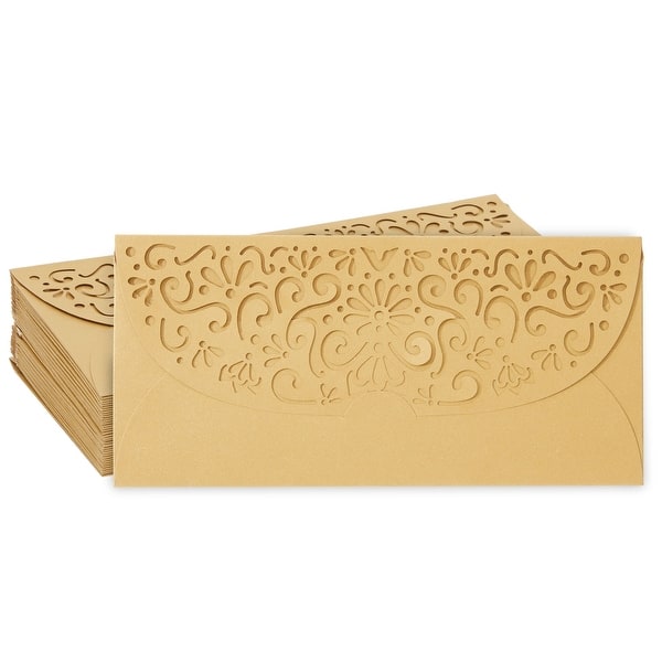 slide 2 of 9, Laser Cut Gold Money Gift Envelopes for Wedding, Birthday (6.8x3.3 In, 36 Pack)