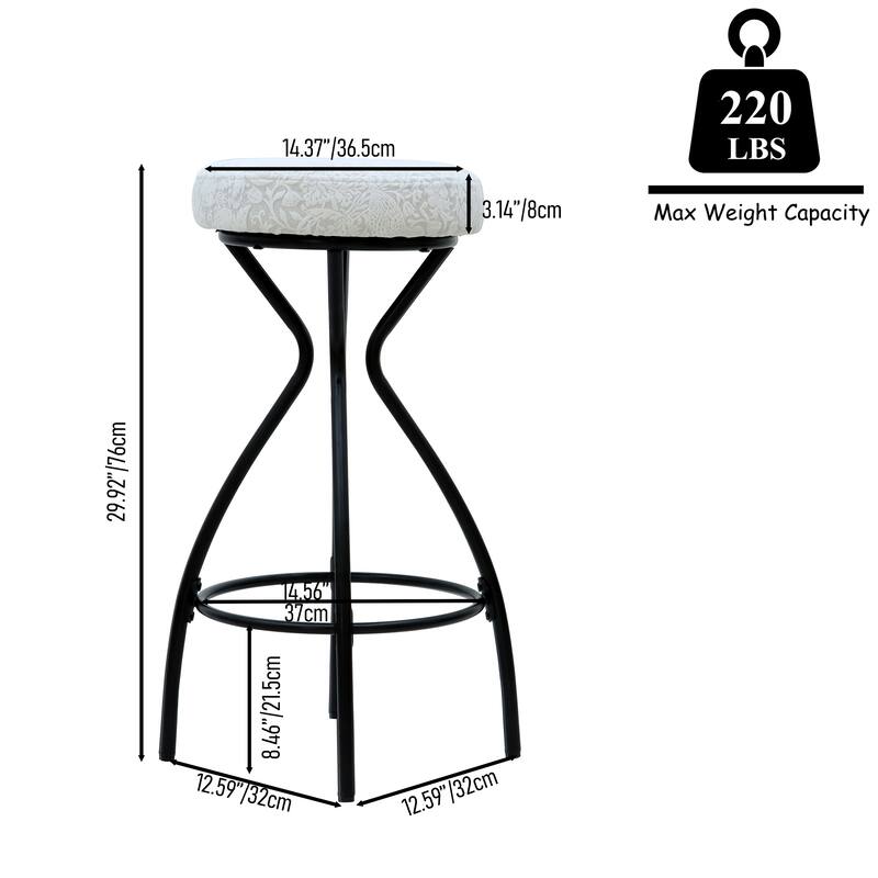 29'' Floral Print Counter Height Bar Stool with Footrest Set of 2 Upholstered Round Barstools for Kitchen & Dining Room