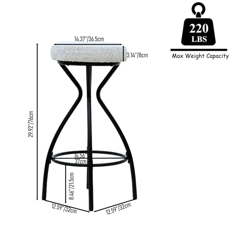 29'' Floral Print Counter Height Bar Stool with Footrest Set of 2 Upholstered Round Barstools