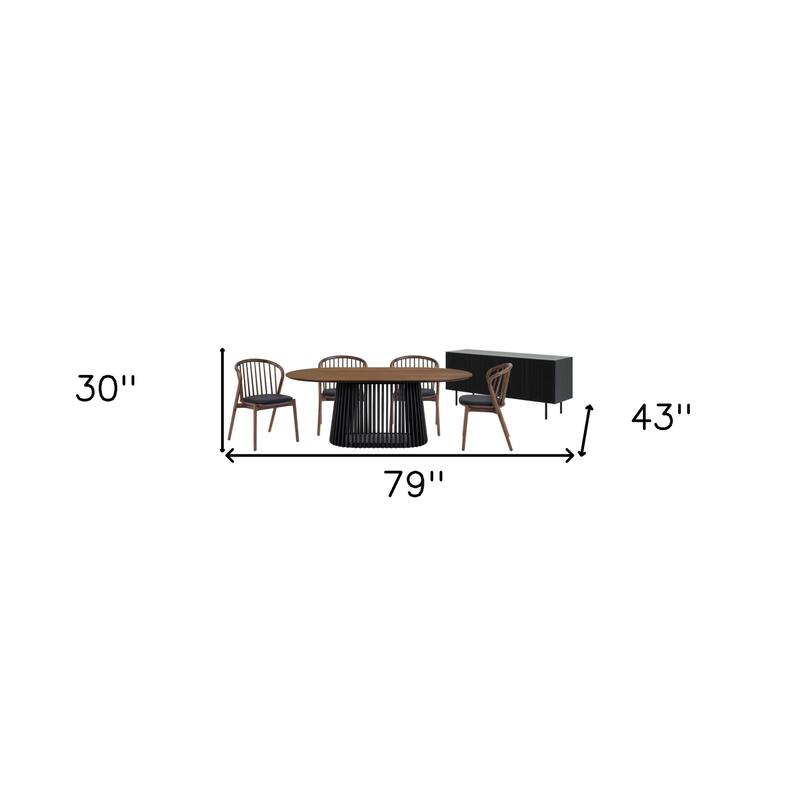 HomeRoots Six Piece Brown and Black Oval Dining Set with Four Chairs and Sideboard