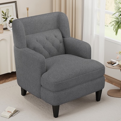 Roomfitters Upholstered Accent Chair Tufted Armchair for Living Room and Bedroom, Beige