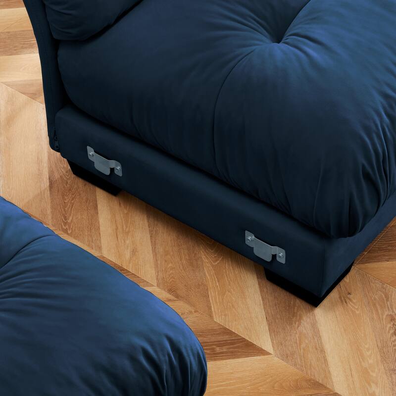130" Velvet Modular Sectional Sofa with Ottomans & Pillows