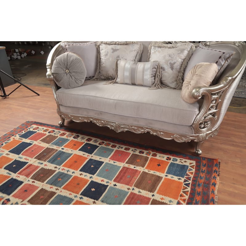 Hand Woven Oriental 100% Wool Carpet Southwestern Tribal Multi-Colored Kilim Area Rug - 7' 8'' X 4' 2''