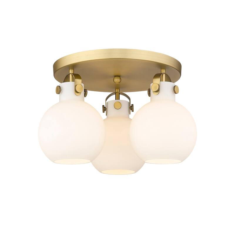 Innovations Lighting Newton Sphere - 3 Light 7" Flush Mount - Brushed Brass/Matte White