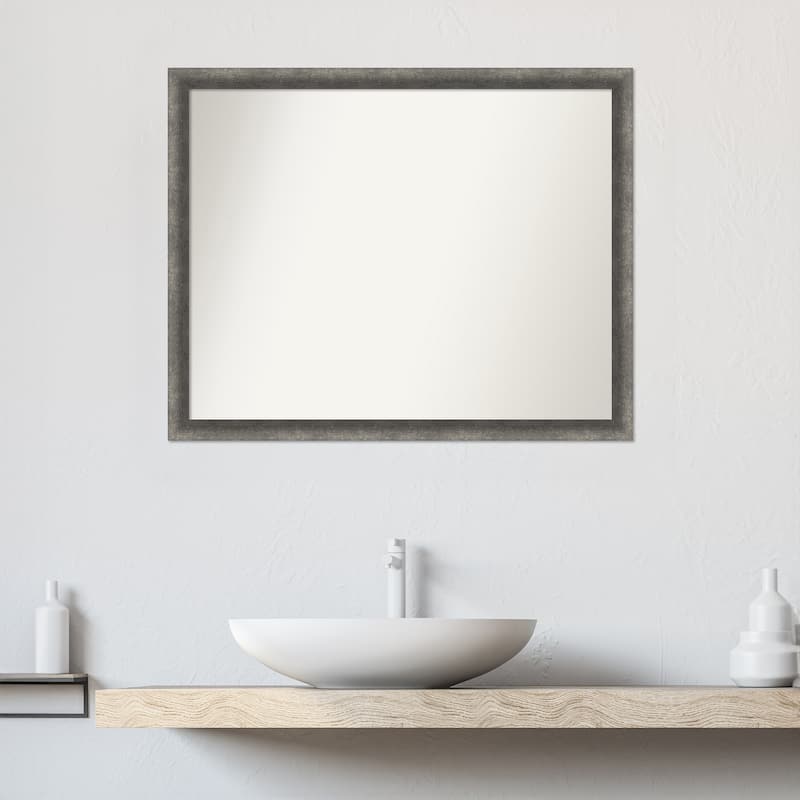 Burnished Concrete Narrow Non-Beveled Wood Framed Bathroom Vanity Wall Mirror - Burnished Concrete Narrow