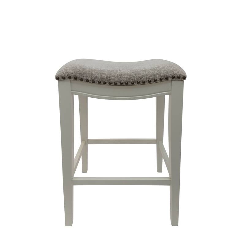 Fawn Chenille Upholstered Saddle Barstools - 30" - Set of 2 - White and Gray