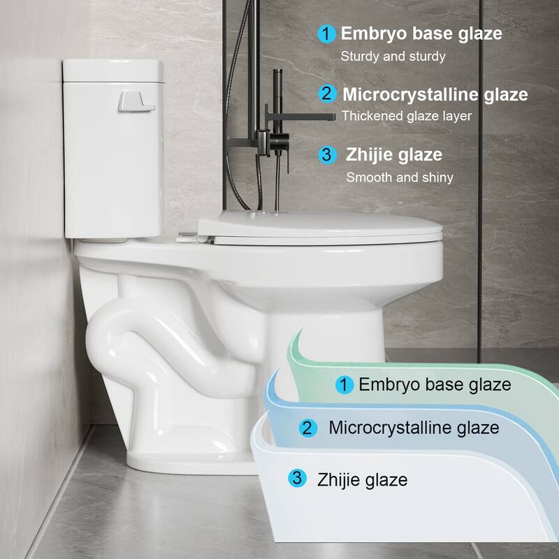 Anmytek Two Piece Toilet Tornado Flush 1.28 GPF ADA 17 Inch Soft Closing Seat Rimless Bowl 12 Inch S Trap Side Press