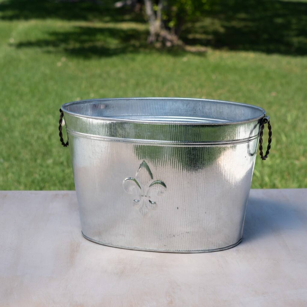 Oval Silver Ribbed Fleur de Lis Beverage Tub - 10" H x 18" W
