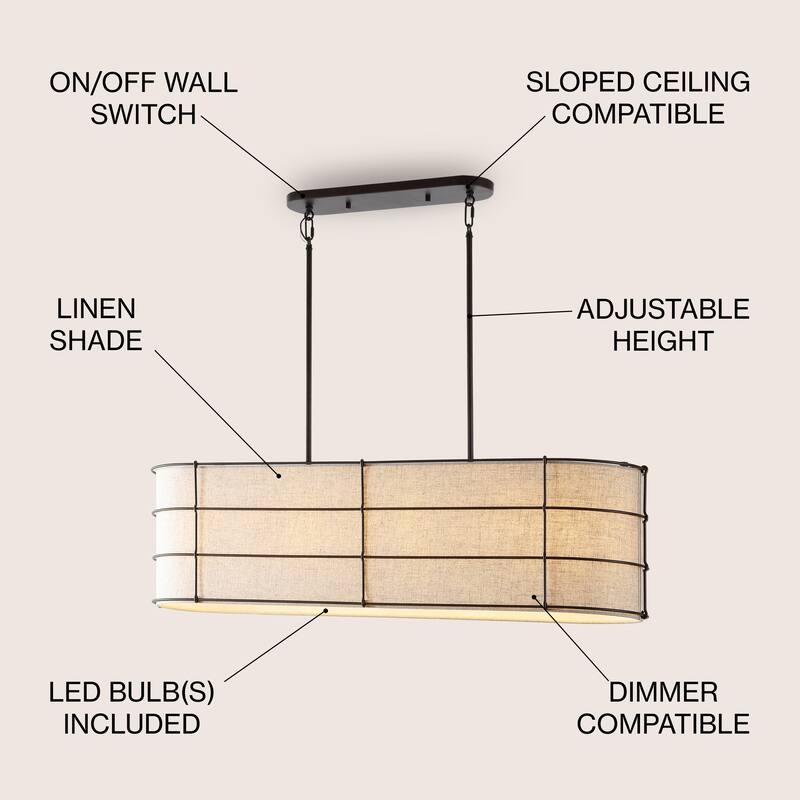 Oakley 42" 4-Light Rustic Farmhouse Iron Linear LED Pendant, Oil Rubbed Bronze by JONATHAN Y - 4 Light