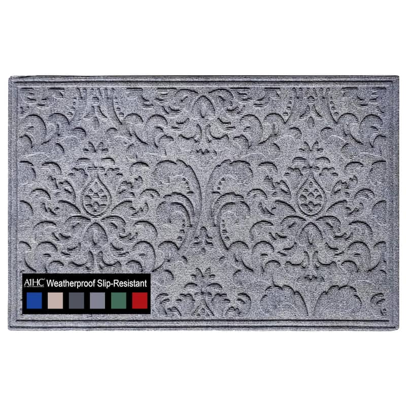 A1HC New All Weather Superior Dirt and Moisture Absorbing Polypropylene Door Mat with Non-Slip Backing for Inside Outside Use - 24"x36" - Floral Light Gray