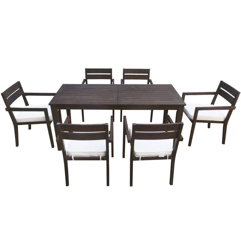 7-Piece Outdoor Acacia Wood Dining Set with Table and 6 Upholstered Chair