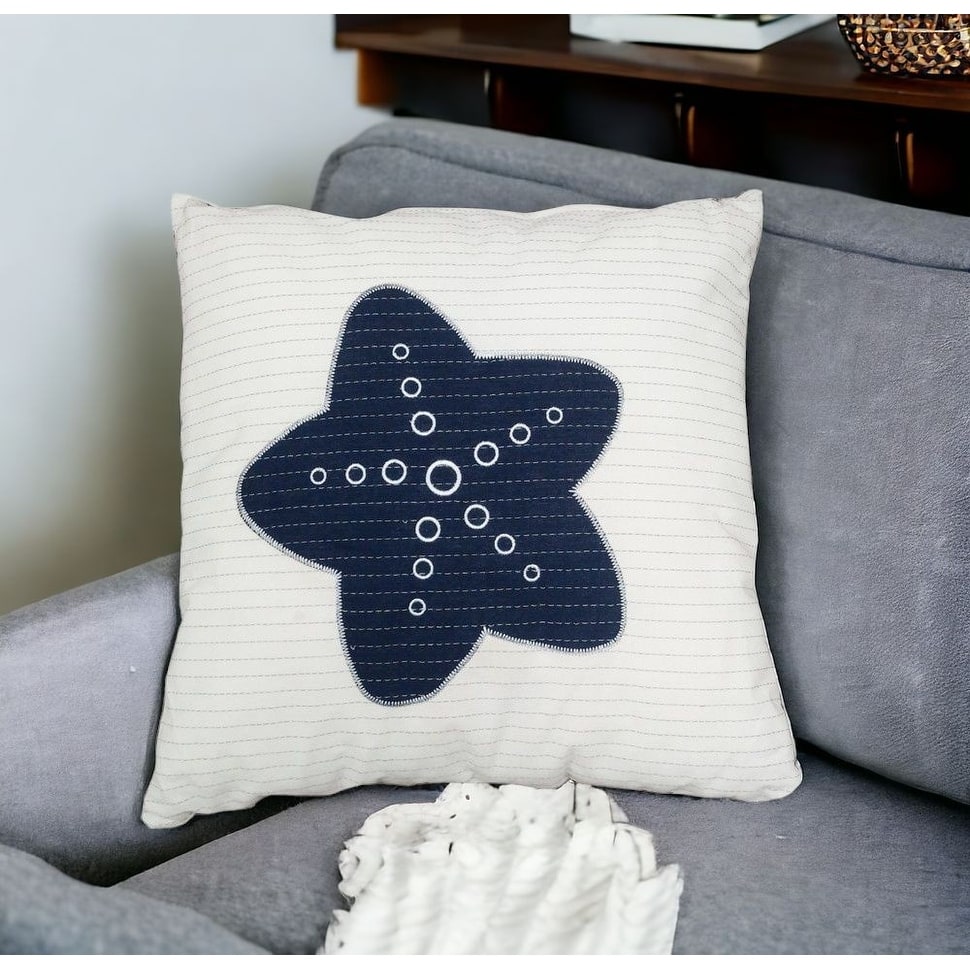 HomeRoots Set Of Two 17" X 17" Blue And White Starfish Throw Pillows