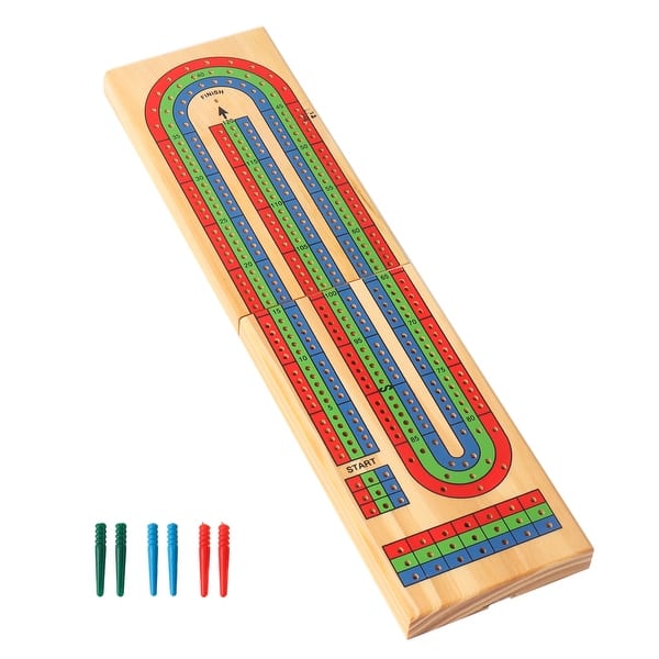 slide 2 of 6, GSE™ Wooden Folding 3-Track Color Coded Portable Travel Cribbage Board with 6 Plastic Pegs