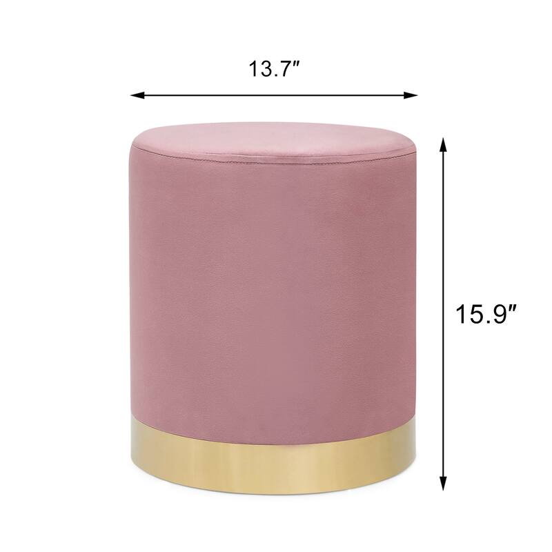 Adeco Round Ottoman Footstool Velvet Padded Vanity Stool Gold Trim
