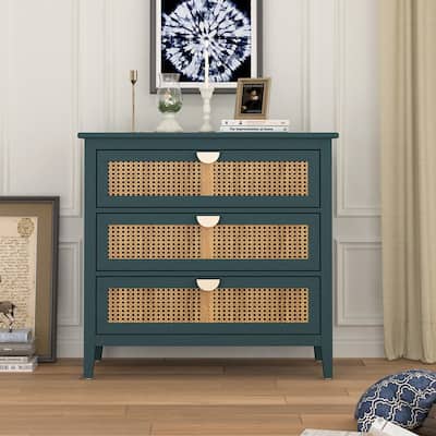 Natural Rattan Storage Cabinet 3 Drawer Chest