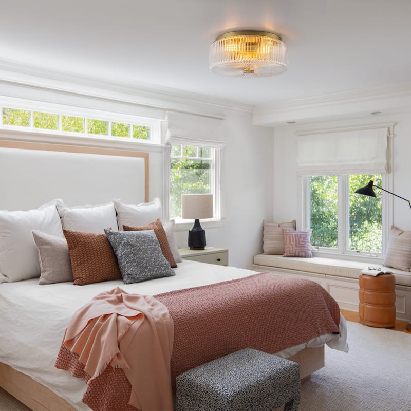 Mid-Century Modern Gold 3-Light Ribbed Glass Drum Flush Mount Ceiling Light