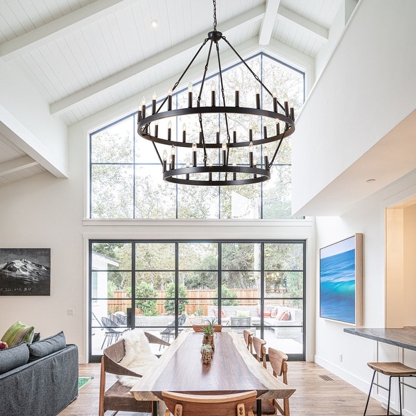 Round black farmhouse chandelier cheap