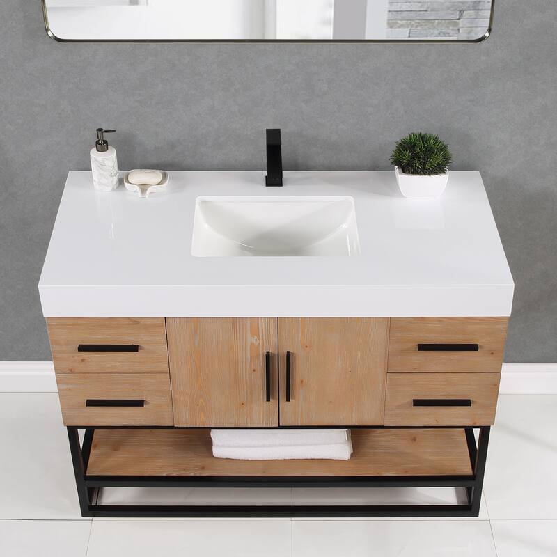 Altair Bianco Bath Vanity with White Composite Stone Top,no Mirror