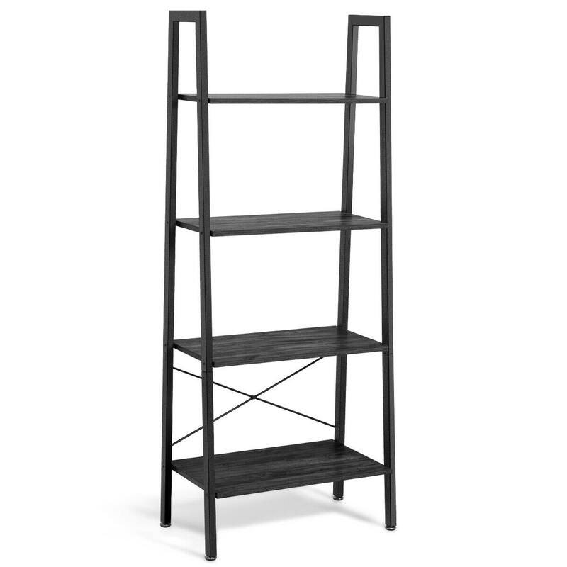 Gymax 4-Tier Ladder Shelf Ladder Bookcase Bookshelf Display Rack Plant - 24'' X 13'' X 58''