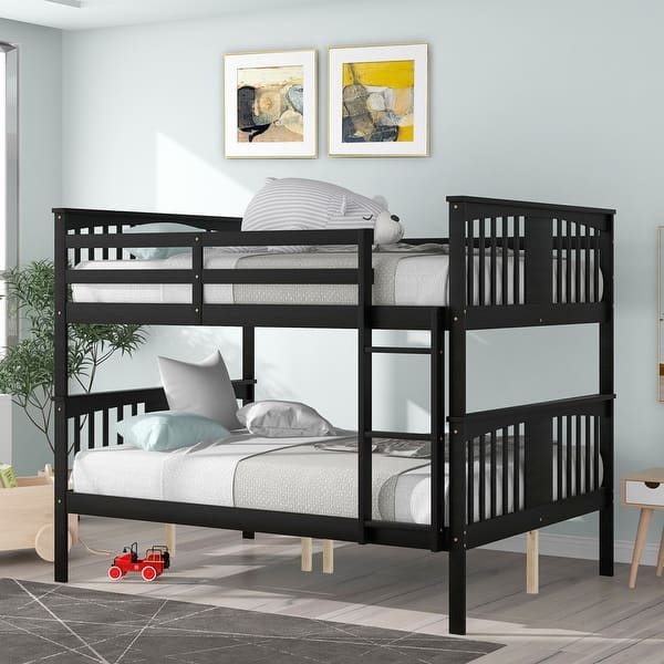 slide 2 of 6, Full over Full Size Wood Bunk Bed with Ladder for Bedroom
