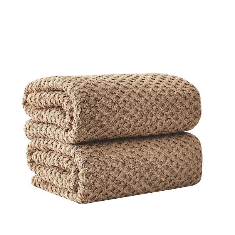 Linery & Co. Cotton Diamond Waffle Texture Bath Towels. - Bath Sheet (Pack of 2) - Mocha
