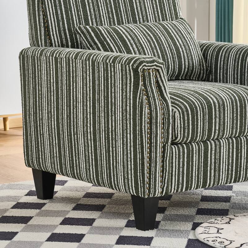 Modern Accent Chair with Arms,Comfy Upholstered Armchair for Living Room,Grey and White Striped Armchair with Nailhead Trim