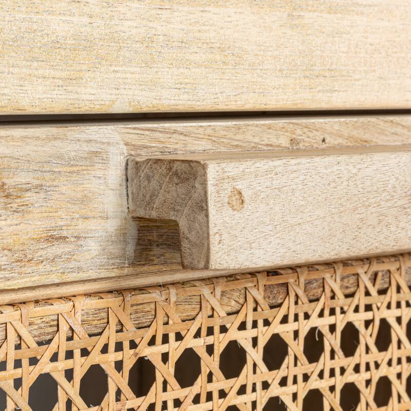 Mango Wood and Cane 2-Door Cabinet with 2 Shelves