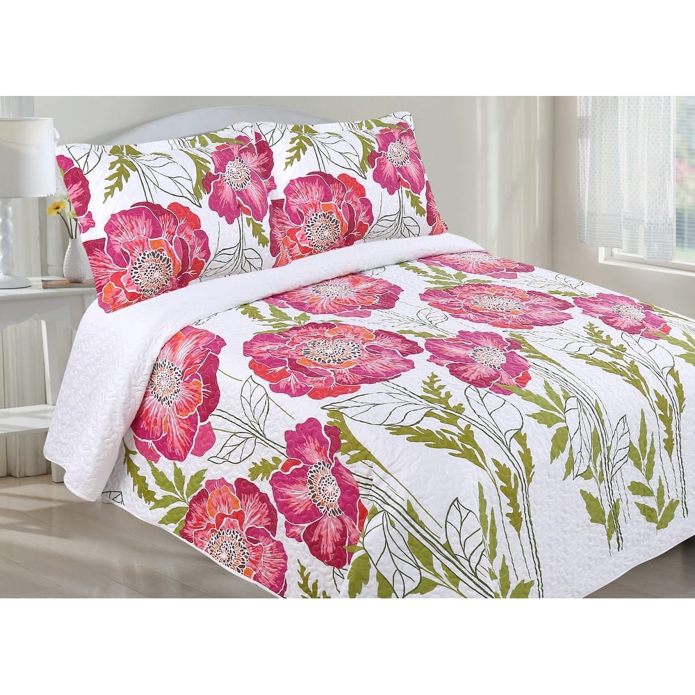 Oversized Pink Floral Quilt Set