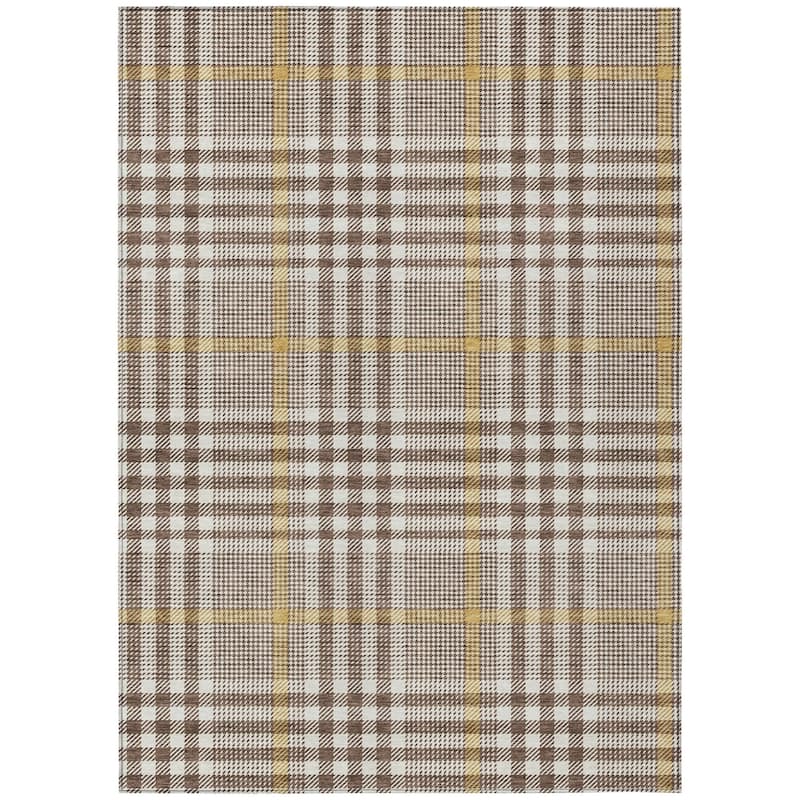 HomeRoots Plaid Transitional Rectangle Outdoor Rug
