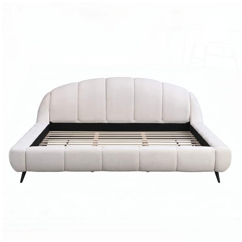 Upholstered Platform Bed Chenille Thick Headboard and Footboard