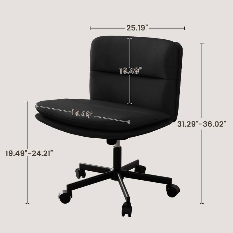 PU Leather Armless Office Chair, Adujustable Height, 360 Degree Swivel Task Chair with Ultra uiet Casters Design