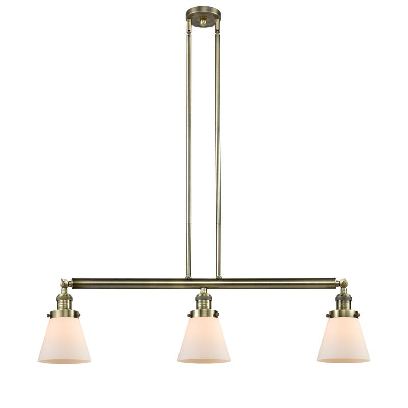 Innovations Lighting Small Cone 3 Light 39" Wide Linear Chandelier - Antique Brass / Matte White Cased